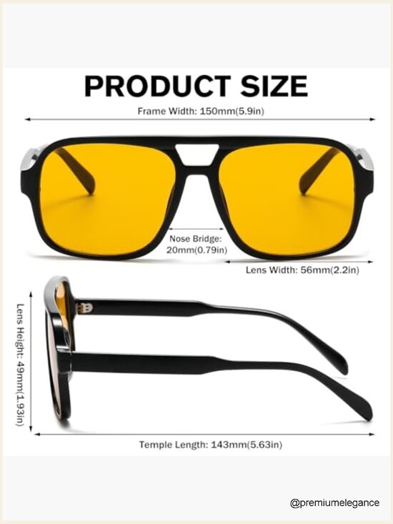 Retro Aviator Sunglasses Oversized Square UV400 Protection Vintage Classic